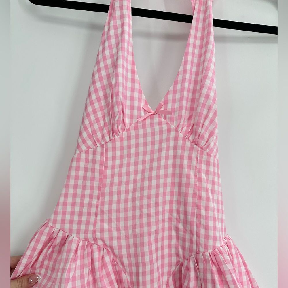 RUNAWAY THE LABEL Alicia Midi Length Halter Dress in Pink Gingham Size XS - Picture 5 of 8